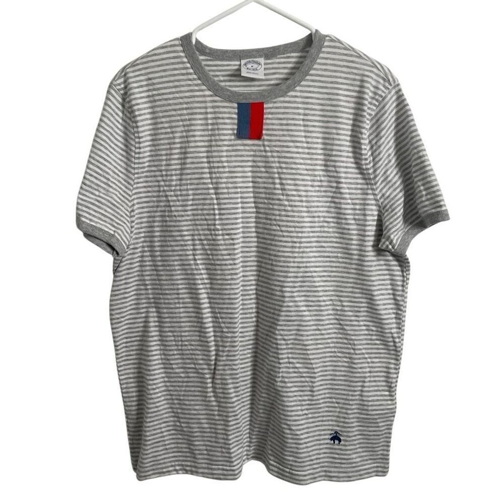 Brooks Brothers Mens Striped Short Sleeve T-Shirt M Heather Gray Normcore